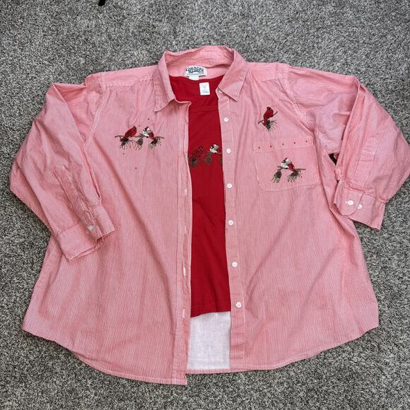 Vintage Women’s Country Store Embroidered‎ Red Bird Oversized Shirt Set Size 2X - Picture 1 of 8